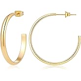 Sovesi 3mm Chunky 14K Plated Gold Hoop Earrings, Hypoallergenic hoop Earring for Women 25mm