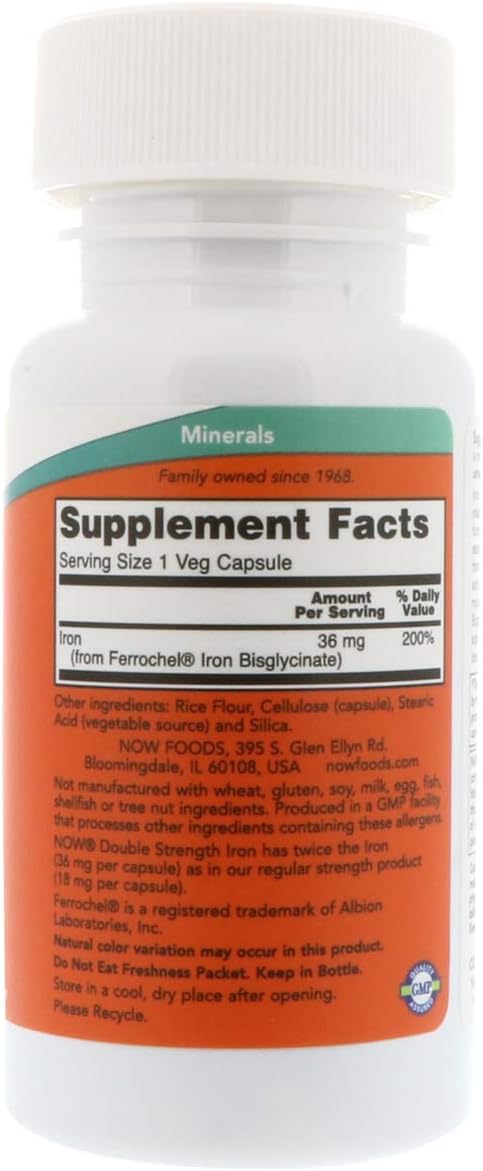 NOW Supplements, Iron 36 mg, Double Strength, Non-Constipating, Essential Mineral, 90 Veg Capsules: Health & Personal Care