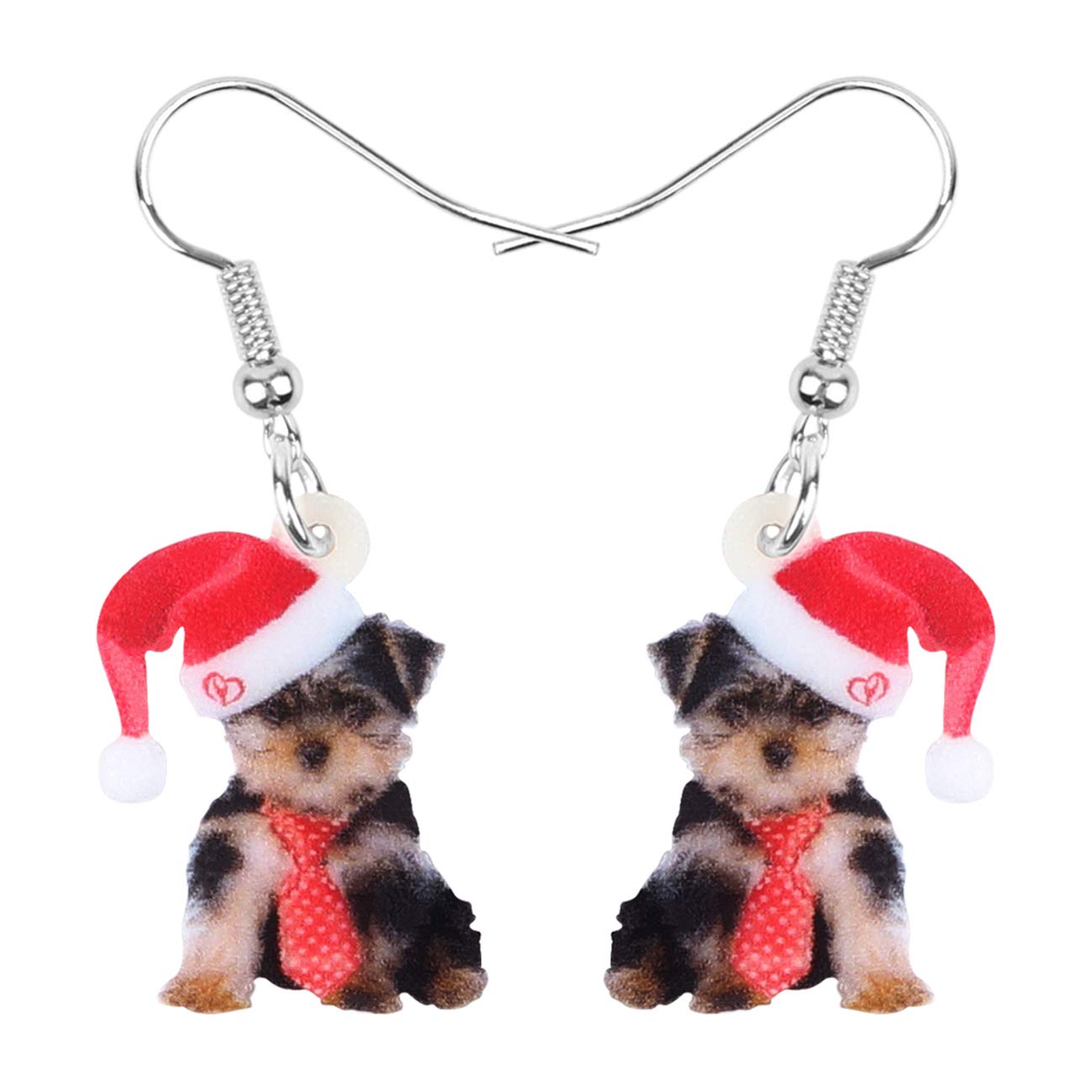 NEWEI Cute Christmas Dog Earrings Dangle Jewelry for Girls Women Gifts Charms (Christmas Yorkshire)