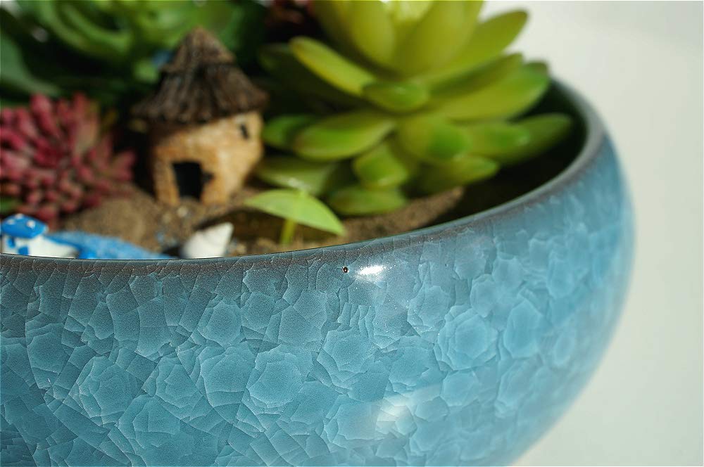 Big Succulent Plant Pots, Ceramic Ice Crack Cactus Plant Pot/Flower Planter Pot with Drainage for Home & Kitchen Decoration