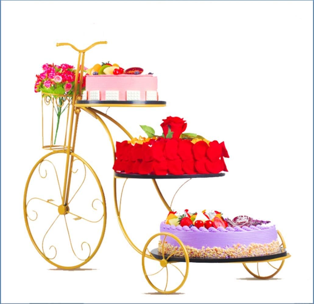 LZ 3 Tiers Cake Display Stand,3-Layer Wrought Iron Bicycle Dessert Cake Fruit Stand Cake Stand Formal Banquet Birthday Party Or Daily Use,Gold