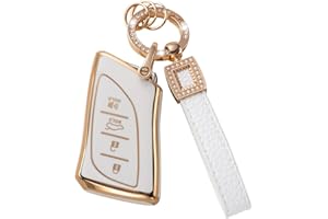 CACARLIKE for Lexus Key Fob Cover with Leather Lanyard, Car Key Fob Case Compatible with Lexus ES350 ES300h UX200 LS500 LS500H LC500 LC500h Smart Key Protector Holder