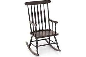 Giantex Outdoor Wood Rocking Chair - Patio Rocking Chair with Solid Rubber Wood Frame, Slat Back, Outside & Indoor Rocker for Garden, Poolside, Balcony, Backyard, Lawn, Front Porch Rocker, Dark Coffee