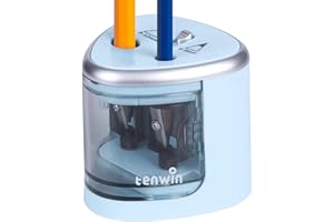 TIHOO tenwin Electric Pencil Sharpener for Colored Pencils, Battery Operated Pencil Sharpeners for No.2 and 6-12mm Pencils, Dual Hole for Office School Artists Adults Kids Use（Blue）