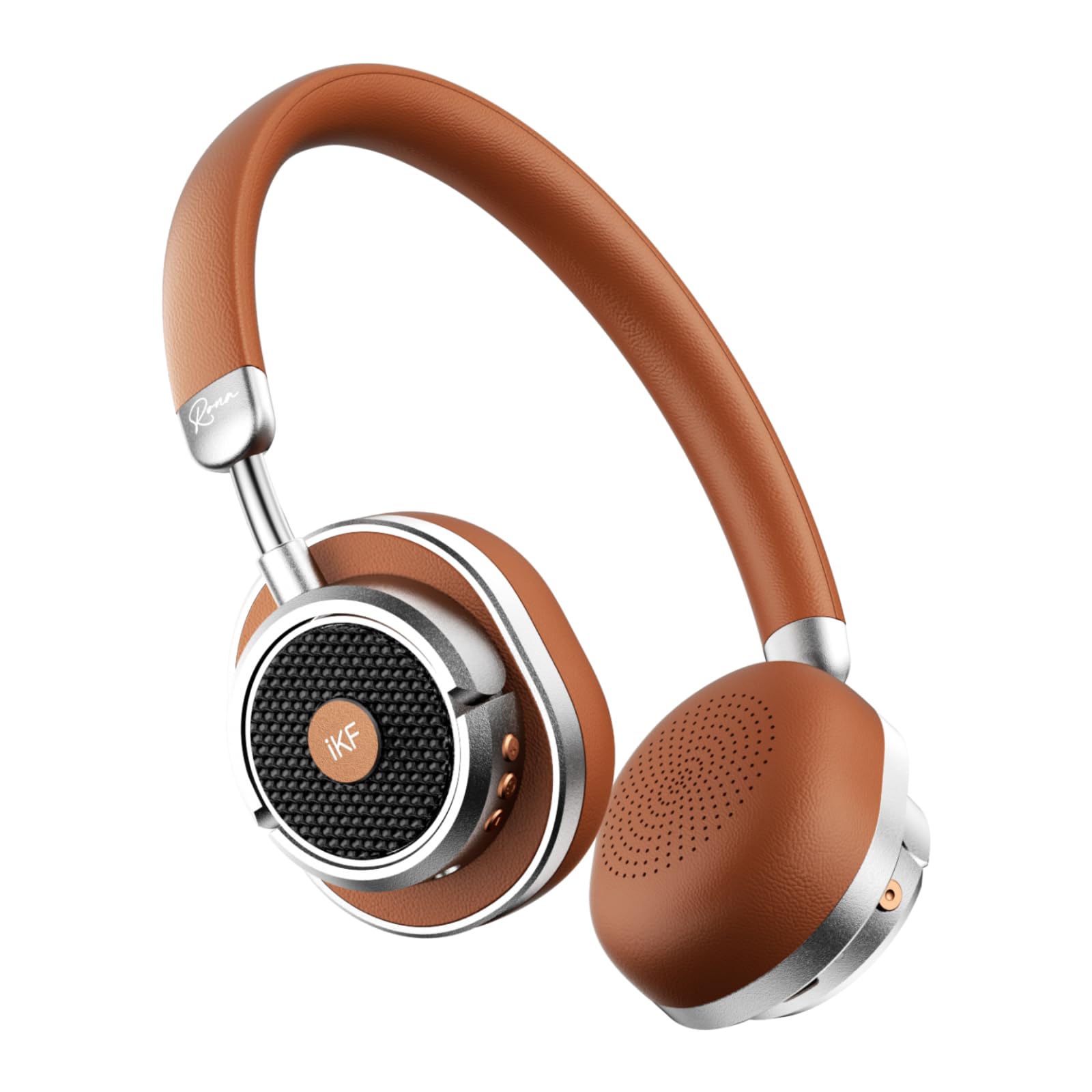 iKF Rona Retro Bluetooth Headphones, Adaptive Noise Cancelling Wireless On Ear Headest, Hi-Res Audio, 75H Playtimes, Comfortable with 5 Mic, Ambient Sound, Vintage Style for Travel, Office(Brown)