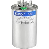 BOJACK 45+15 uF 45/15 MFD &plusmn;6% 370V/440V CBB65 Dual Run Circular Start Capacitor for AC Motor Run or Fan Start or Condenser Straight Cool or Heat Pump air Conditioner