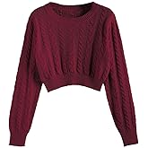 ZAFUL Women's Crew Neck Long Sleeve Pullover Crop Sweater Mock Neck Lantern Sleeve Ribbed Knit Cropped Sweater