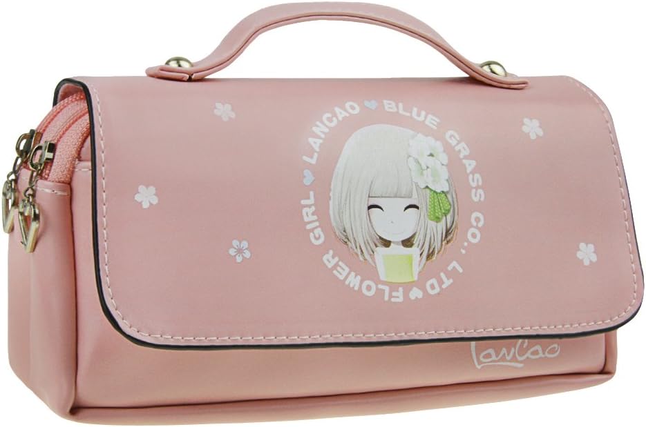 Cartoon Cute Pencil Case w/ Top Handle,Large Capacity Zipper Pen Pouch Bag Case for Organizing Gel Pens,Colored Pencils,Ruler,Eraser,Pads,Multi Layers Cosmetic Handbag for Toddler Kids Teens Girls