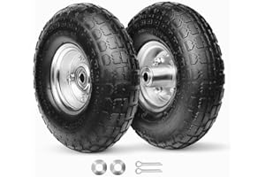 DUALSO 10-Inch Solid Replacement Tire and Wheel 4.10/3.50-4" - Flat Free Tires for Cart, Dolly, Hand Truck, Generator, Lawnmower, Garden Wagon with 5/8” Axle Bore Hole - Double Sealed Bearings (2 Pack)