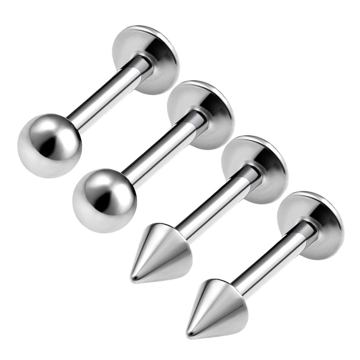 KJM FASHION 4PCS Stainless Steel Labret Lip Rings 16 gauge 1/4 6mm 3mm Ball Cartilage Earrings Marilyn Monroe Piercing Jewellery 0351