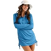 Palmyth Womens Swim Cover Up UPF 50+ Long Sleeve Hooded Dress with Pockets Sun Protection SPF Beach Coverup
