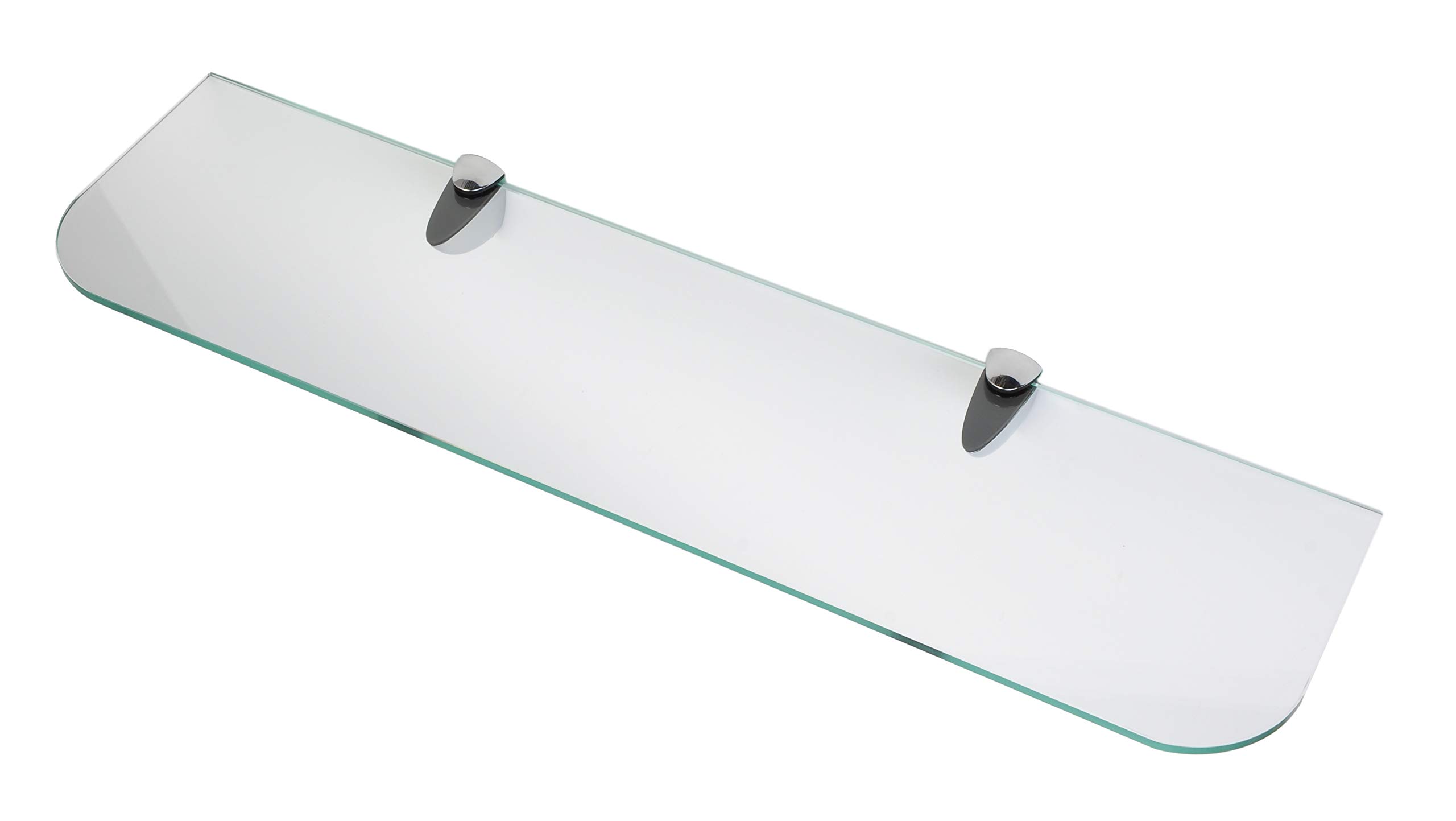 BSM Marketing 6mm Thick Toughened Glass Shelves With Curved Corners Large Chrome Finish Supports 600mm (24”) and 500mm (20”) Black, White and Clear (600mm x 150mm, Clear 1 Shelf)