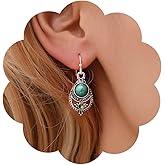 Iaceble Boho Vintage Turquoise Earrings Turquoise Teardrop Earrings Turquoise Tribal Earrings Oval Turquoise Dangle Earrings Jewelry for Women
