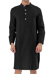 Lars Amadeus Men's Black Nightshirt Sleep Shirt