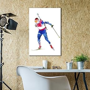 Canvas Wall Art Sports Theme - Man Skiing - Giclee Print Gallery Wrap Modern Home Art Ready to Hang - 12x18 inches