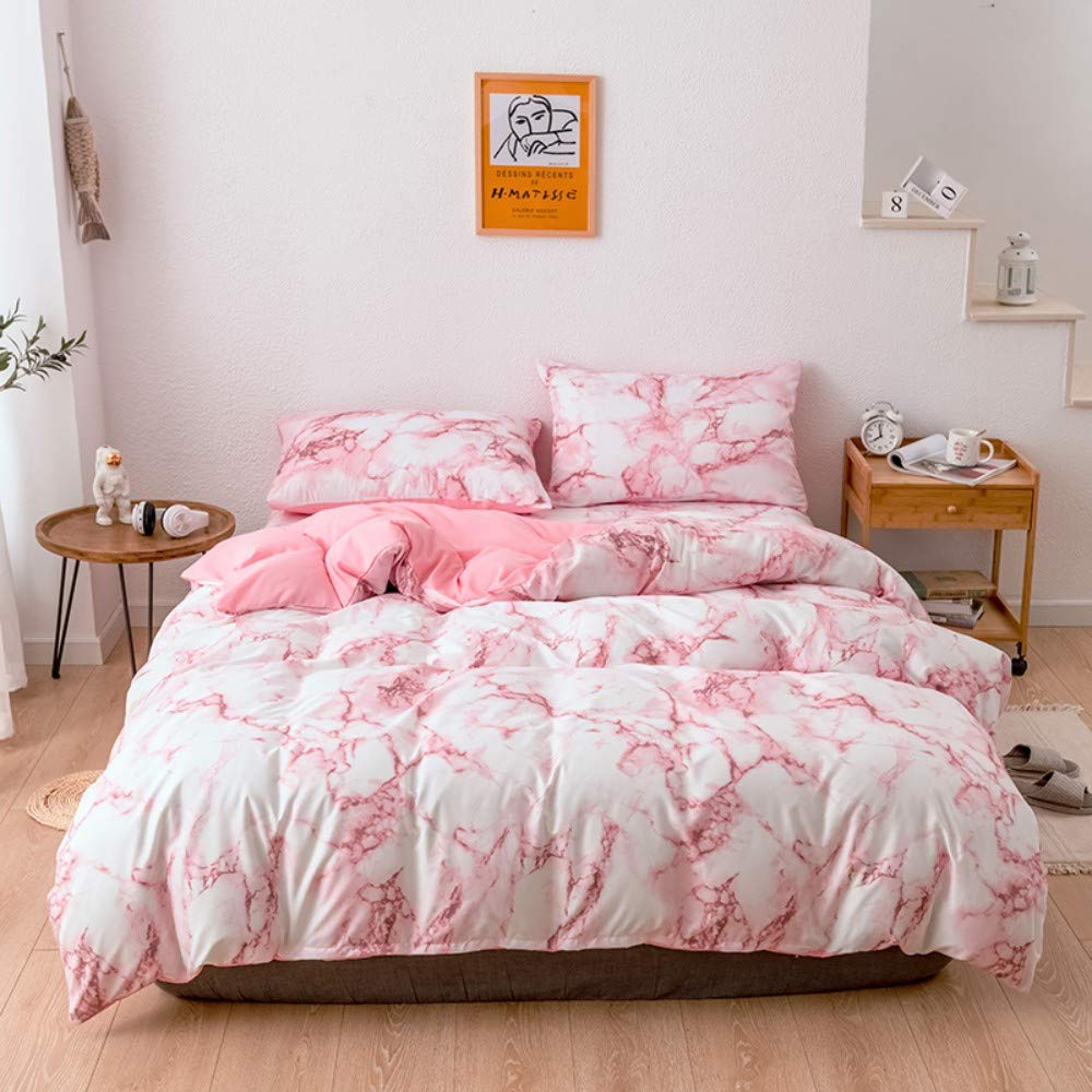 Loussiesd Pink Duvet Cover Set Modern Marble Bedding Sets King Size with 2 Pillow Shams,Soft Comforter Microfiber Luxury Quilt Cover with Hidden Zipper Closure and Corner Ties 3PCs(220x240cm)