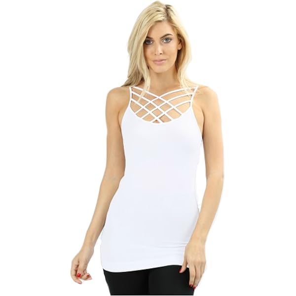 Yelete Women's Seamless Triple Criss-Cross Front Cami Tank Top, Crimson, One Size, 1Pc, Red