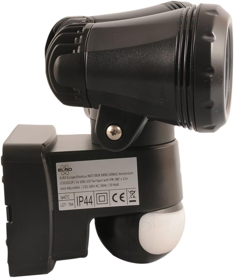 ELRO LT3510P Outdoor Light with 2 LED Swivel Heads - Motion Sensor - Range up to 12 m and 180° Detection Angle - 2 x 10W - 1550LM - Black - 15 x 19 x 19 cm - Image 4
