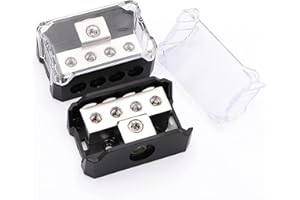 2PCS TuoLauthon 4 Way Power Distribution Block, 1x 0/2/4 AWG Gauge in & 4X 4/8/10 Gauge Out Amp Power Ground Distributor for 