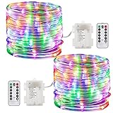 GDEALER 2 Pack 100 LED Rope Lights Battery Operated String Lights Waterproof 33ft 8 modes Dimmable Firefly Lights Fairy Lights with Remote Timer Christmas Decor Christmas Lights Multi Color