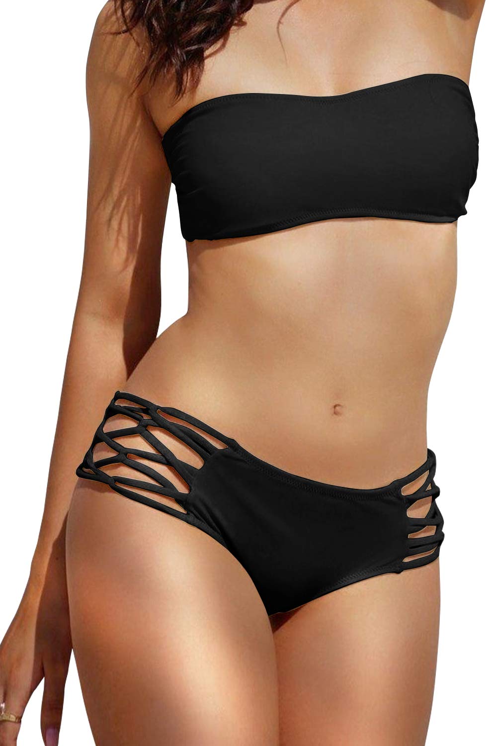 Photo 1 of *LARGE* Upopby Women's Sexy Hipster Bikini Bottom for Women Cheeky Swimsuits Bottoms Ruched Tankini Swimwear Shorts Black L
