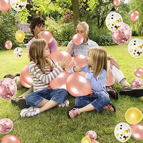 Rose Gold Birthday Decorations, Vita 70pcs Happy Birthday Banner Rose Gold Latex Foil Conffetti Balloons for Woman/Girl Birthday Wedding Anniversary Ceremony Baby Shower