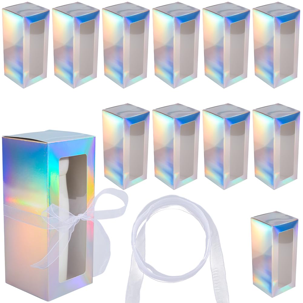 GORGECRAFT 10Pcs Sublimation Glass Cup Boxes Christmas Iridescent Cardboard Gift Boxes with 20 Yards Organza Ribbon for 12oz 16oz 20oz Blanks Sublimation Tumblers Thanksgiving Shipping Gift Wrapping