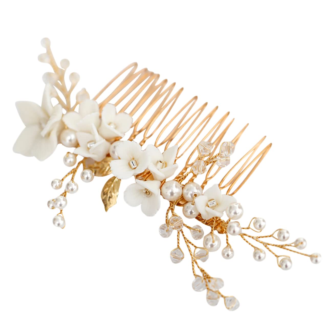 Lurrose Pearl Bridal Hair Comb Gold Alloy Wedding Hair Accessories Elegant Handcrafted Headdress for Women Special Occasion Prom Party