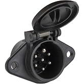 MECMO 7-Pin Round Vehicle-Side Female-End Socket Replacement SAE J560 Style, Durable Glass-Filled Nylon Housing 7-Way Round Electrical Connector, Semi Truck Trailer Wiring Harness Car End - Black