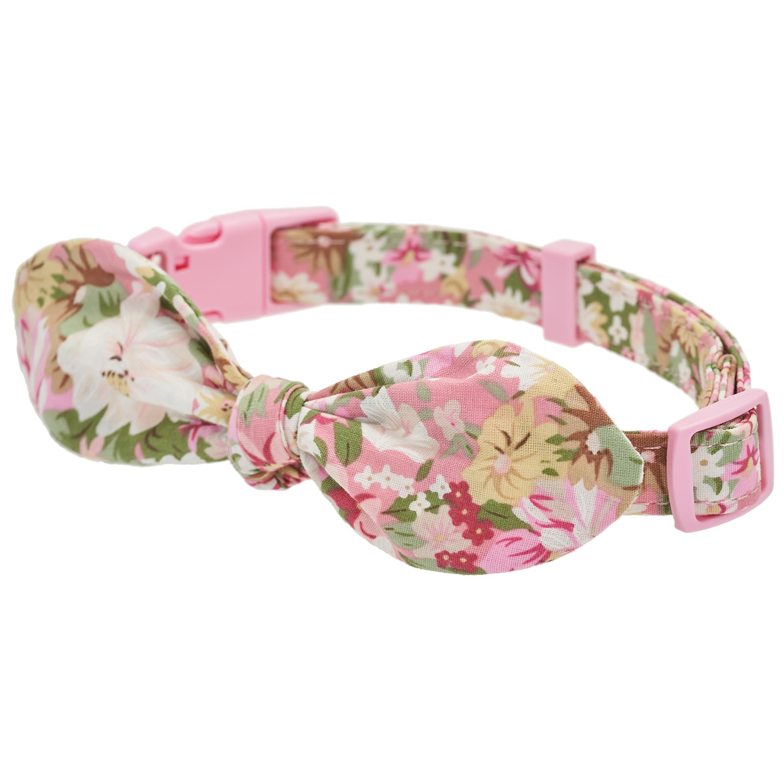 YUDOTE Cotton Dog Collar XS Soft Lightweight with Hand-tied Knot Bow Non-irritating for Puppies Delicate Neck 22-30cm,PinkFlora