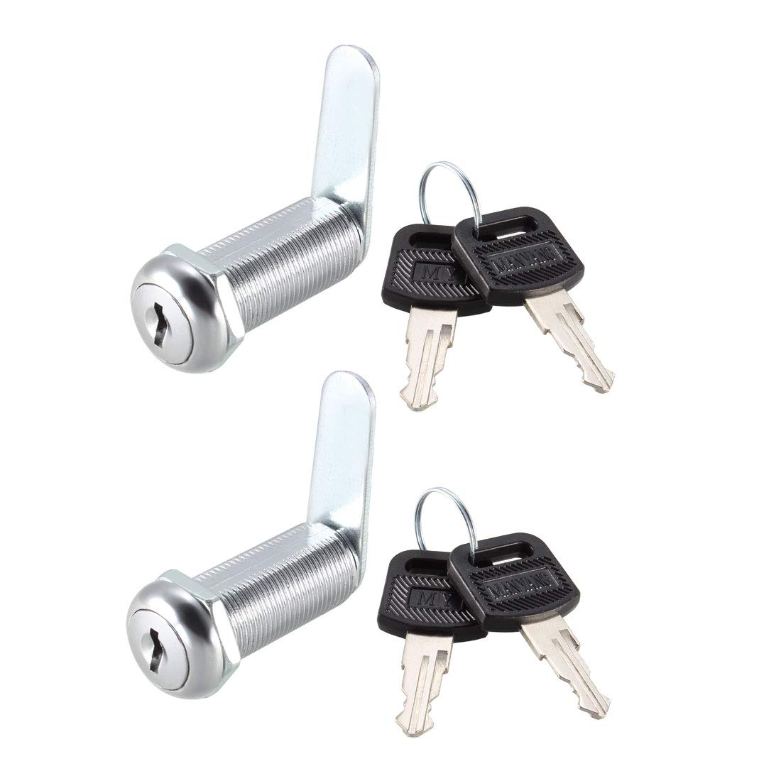 sourcing map Cam Lock 1-1/2" Cylinder Long Cabinet Locks with No.3 Cam, Fits for 1-3/8" Max Thickness Panel Keyed Different 2Pcs