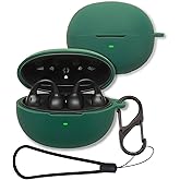 Case for Baseus Inspire XC1 Earbuds, FJIASTB Soft Silicone Protective Cover with Carabiner and Lanyard, Shockproof (Dark Green)