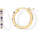 PAVOI 18K Gold Plated 925 Sterling Silver Post Cubic Zirconia Hoop Earrings for Women | Colored Cubic Zirconia Hoops | Green, Purple Ombre, Black 15mm Earrings