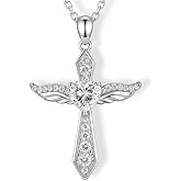 Lovans 925 Sterling Silver Cross Necklaces for Women,14K Gold Plated Angel Wings Cross Pendant Necklace with Cubic Zirconia