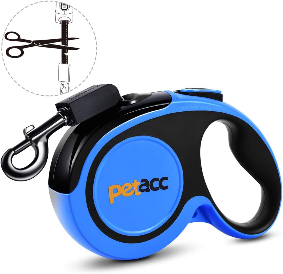 Petacc Retractable Dog Lead, Anti-bite Retractable Dog Leash 360° Tangle Free,Reflective 5m Strong Nylon Tape,One-Handed Brake, Pause, Lock