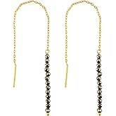 Natural Gemstone Threader Earrings for Women - Dainty 2mm Faceted Beads - Birthstone Crystal Drop Earrings - Silver Plated Healing Jewelry