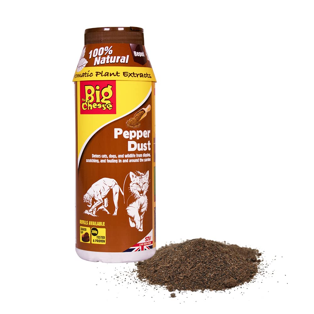 The Big Cheese Cat and Dog Pepper Dust – 300 g, Natural and 100 Percent Biodegradable Cat and Dog Deterrent for the Protection of Patio and Garden Areas, Brown