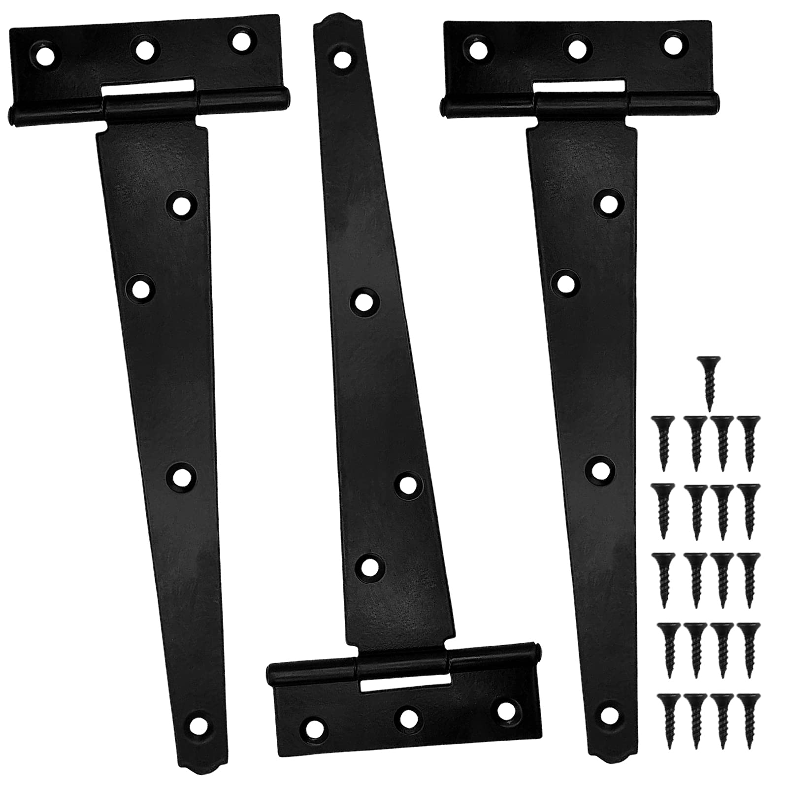 3 Pack T Strap Hinges, 12 Inch 300mm Heavy Duty Metal Shed Tee Hinge With Screws for Door, Garden Gate, Barn, Fence, Windows - Black