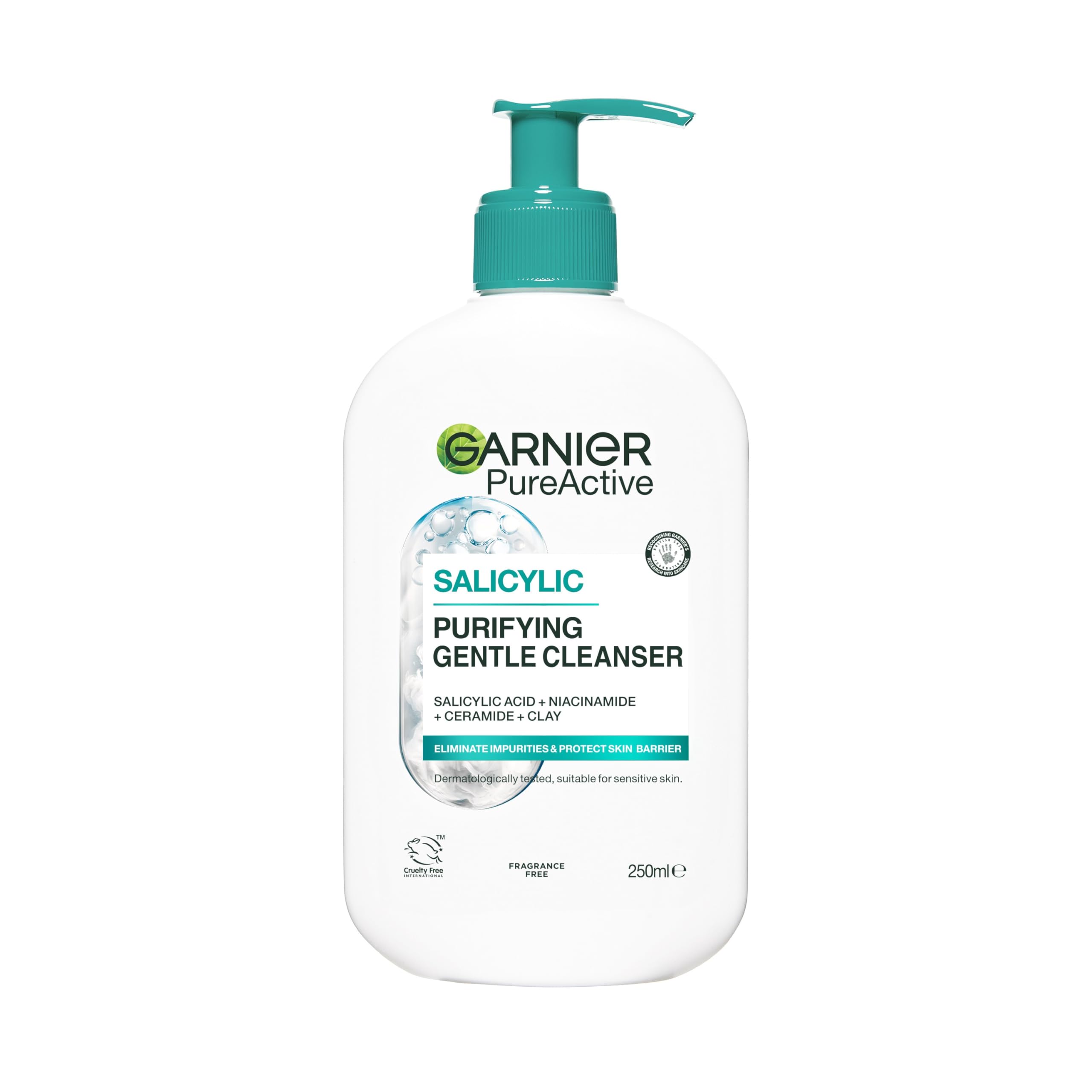 Garnier Pure Active Salicylic Purifying Gentle Face Cleanser, Enriched With Salicylic Acid, Niacinamide, Ceramides & Clay, Fragrance Free, Sulphate Free Formula, Suitable For Sensitive Skin, 250ml — image 1