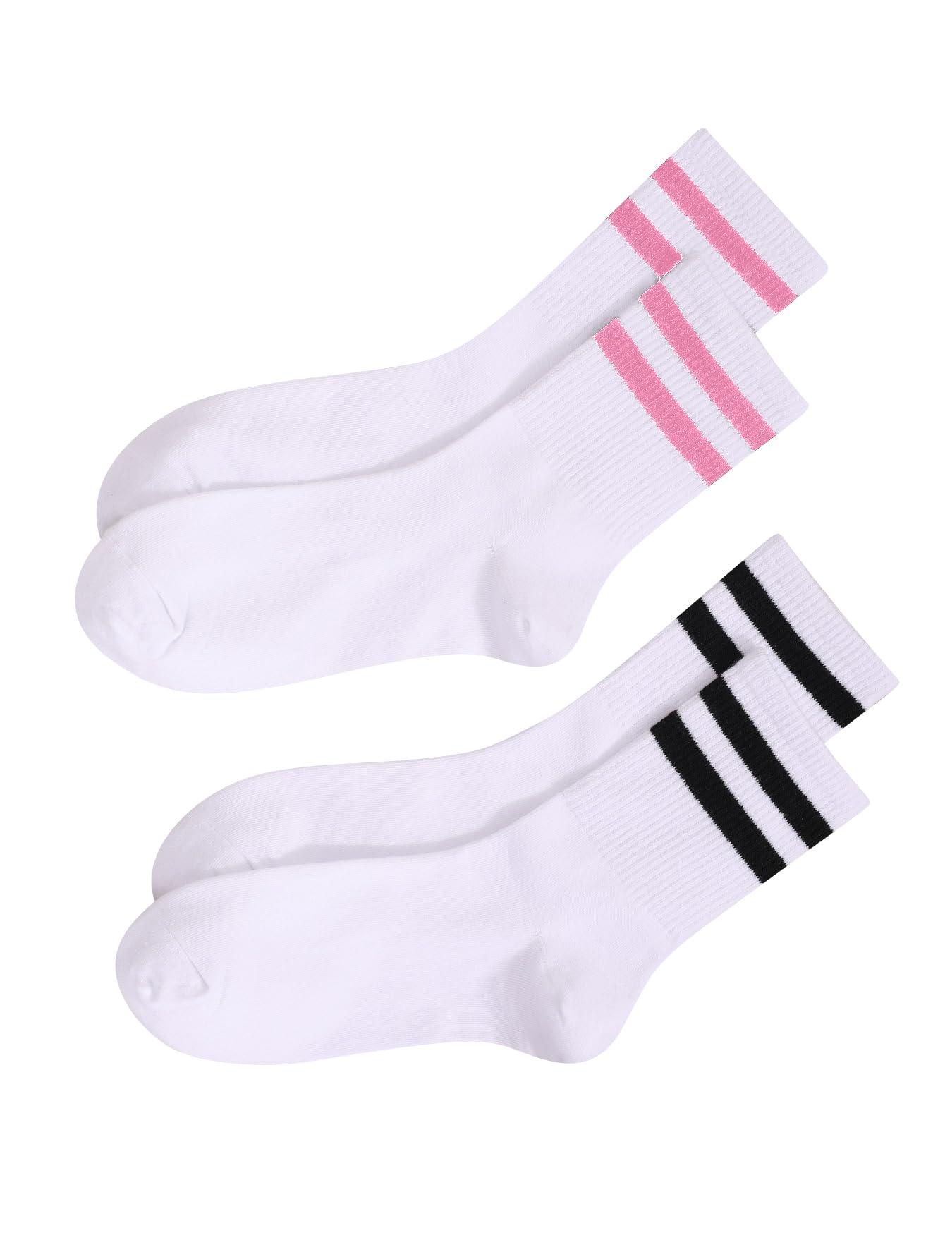Photo 1 of *****ONLY ONE***

OYOANGLE Women's 2 Pairs Striped Trim Casual Crew Socks Simple Mid Calf Socks Light Pink-Multi One-Size