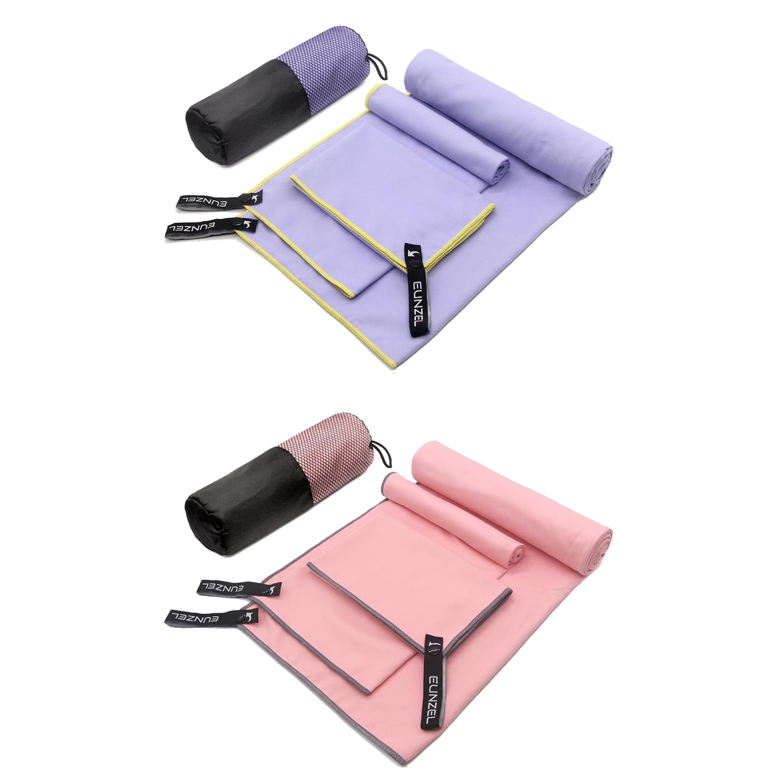 Photo 1 of Eunzel 2 Pack Quick Dry Camping Towel, Microfiber Travel Towel 3 Size at 1 Pack,Fast Drying Towel Set for Camping, Beach, Gym, Sports, Yoga & Swimming Pool, Pink/Taro Purple