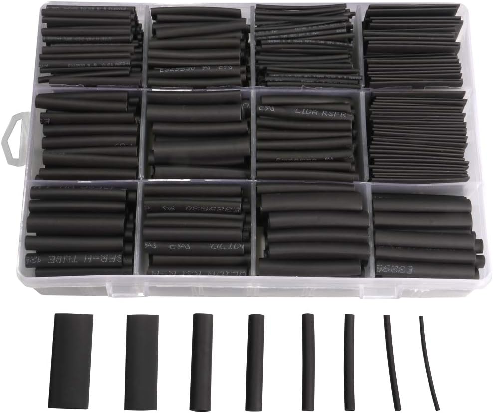 625pcs Heat Shrink Tubing Kit, Heat Shrink Tubes Wire Wrap, Ratio 2:1 Electrical Cable Sleeve Assortment with Storage Case for Long Lasting Insulation Protection by MILAPEAK (8 Sizes, Black)