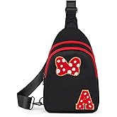 7 8 9 10 11 12 13 14 Year Old Girl Birthday Gifts, Black Initial Bow Mouse Park Small Sling Bag for Girls Daughter Women, Teen Girl Gifts Trendy Stuff Crossbody Fanny Pack Must Haves for Park Travel A