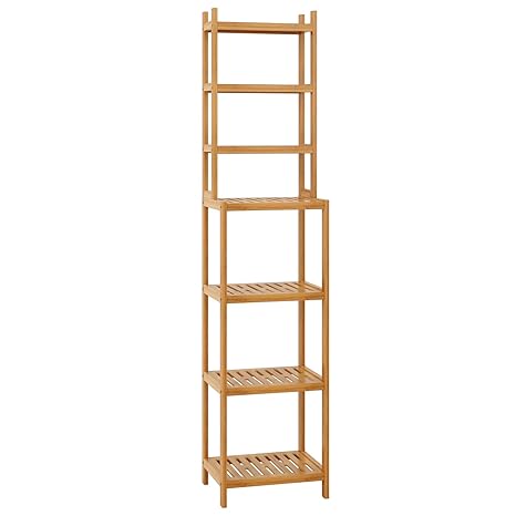 Homfa Bambus Badregal mit 7 Ablagen Bambusregal Küchenregal Standregal Bücherregal Aufbewahrungsregal Badezimmerregal Regale 