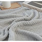 KyraHome 100% Organic Cotton Throw Blanket, 90x104 King Size Muslin Blankets for Adults, Couch, Plant Dyed, Breathable Lightweight Gauze Bed Throw Blanket All Season, Light Grey,