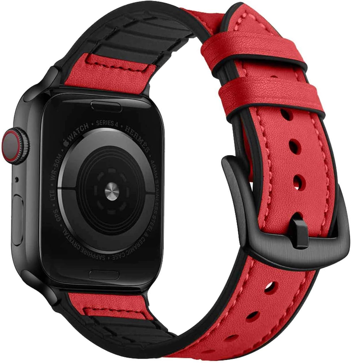 Watdoc Compatible for Apple Watch Band 42mm 44mm 40mm 38mm,Sweatproof Leather Silicone Hybrid Band Strap Bracelet Men Women for iWatch Band Series 5/4/3/2/1 (Red, 38mm/40mm)