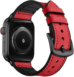 Watdoc Compatible for Apple Watch Band 42mm 44mm 40mm 38mm,Sweatproof Leather Silicone Hybrid Band Strap Bracelet Men Women for iWatch Band Series 5/4/3/2/1 (Red, 38mm/40mm)