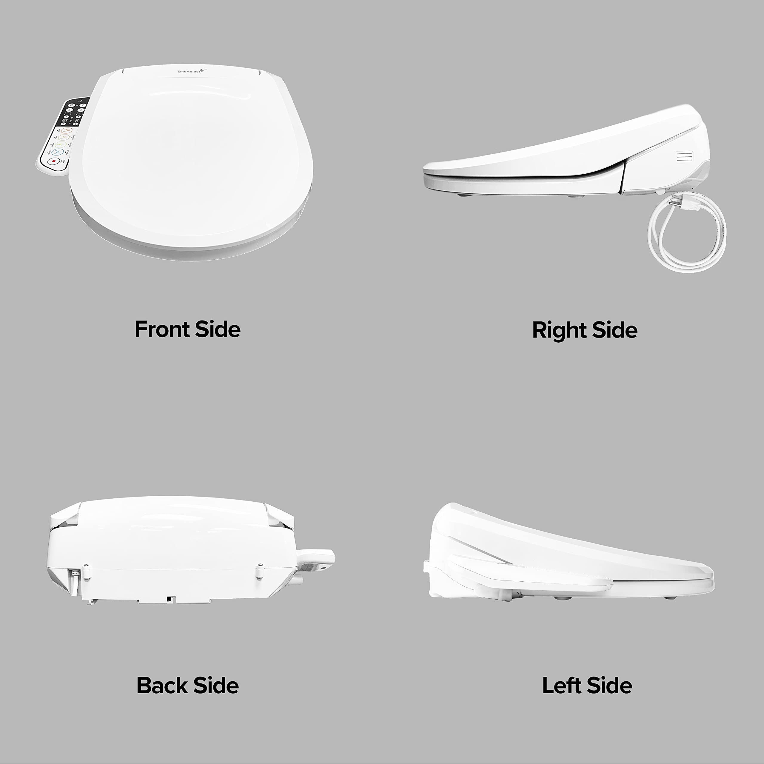 SmartBidet® SB-110 Electric Smart Bidet™ Seat for Elongated Toilets with Control Panel, Stainless Steel Nozzle with Removable Nozzle Cap, Child Wash Function, Slim and Strong Design