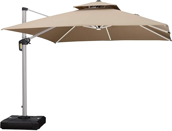 Amazon Com Purple Leaf 9 Feet Double Top Deluxe Solar Powered Led Square Patio Umbrella Offset Hanging Umbrella Outdoor Market Umbrella Garden Umbrella Beige Garden Outdoor