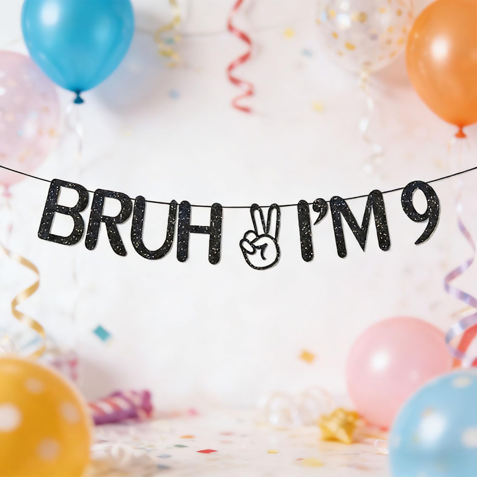 Happy 9th Birthday Banner - Glitter Flashing Sign with Tear-Resistant Material - Perfect for Kids Party Decorations